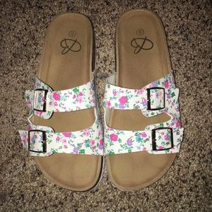 White patterned sandals